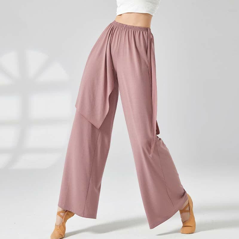 Flowy Lace Up Wide Leg Casual Pants - Pink / M