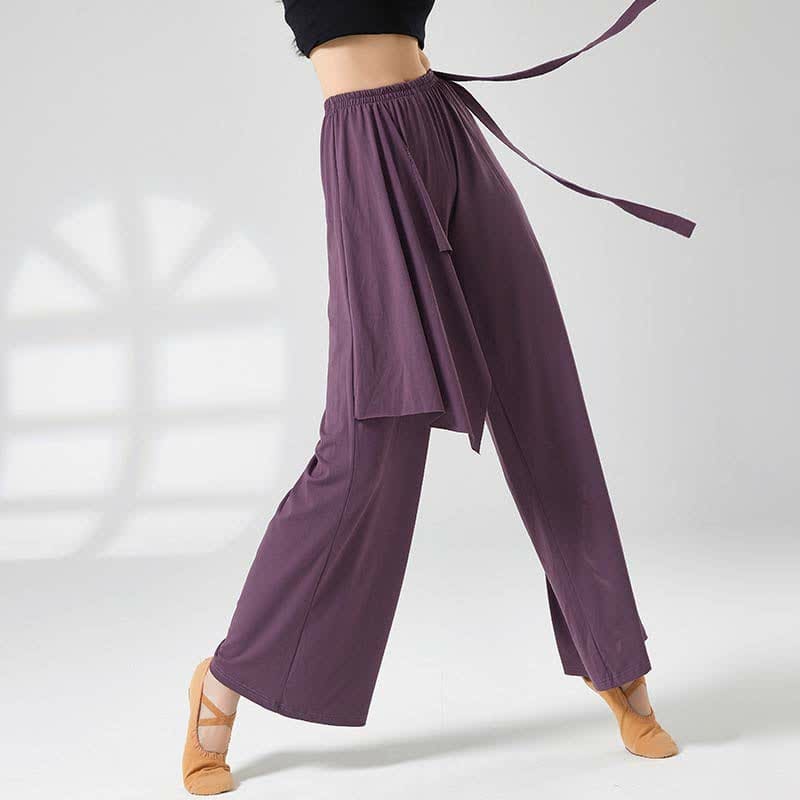 Flowy Lace Up Wide Leg Casual Pants - Purple / M