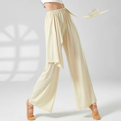 Flowy Lace Up Wide Leg Casual Pants - Yellow / M