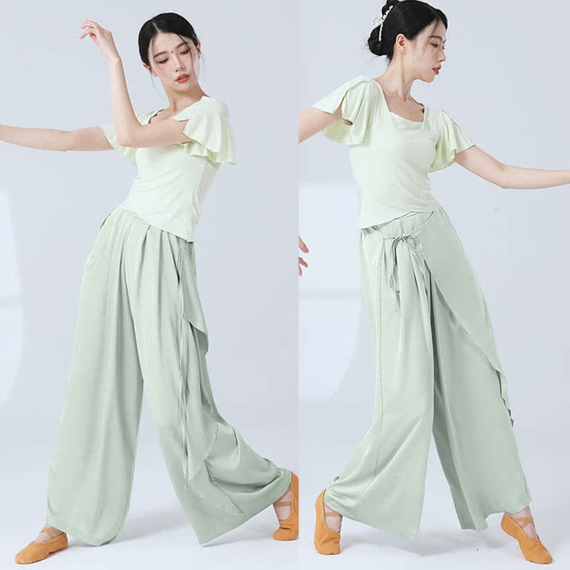 Flowy Silk Lace Up Wide Leg Pants