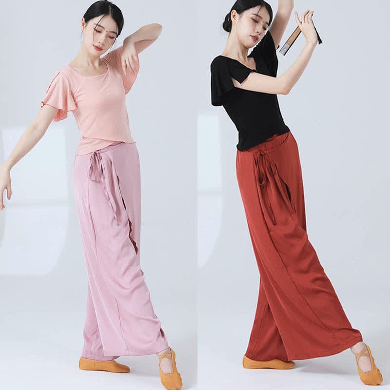 Flowy Silk Lace Up Wide Leg Pants