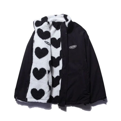 Fluffy Double-sided Heart Jacket - Black / S