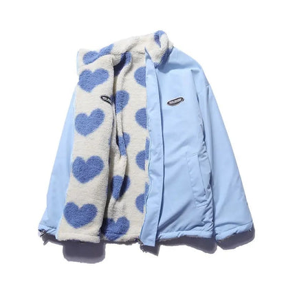 Fluffy Double-sided Heart Jacket - Blue / S