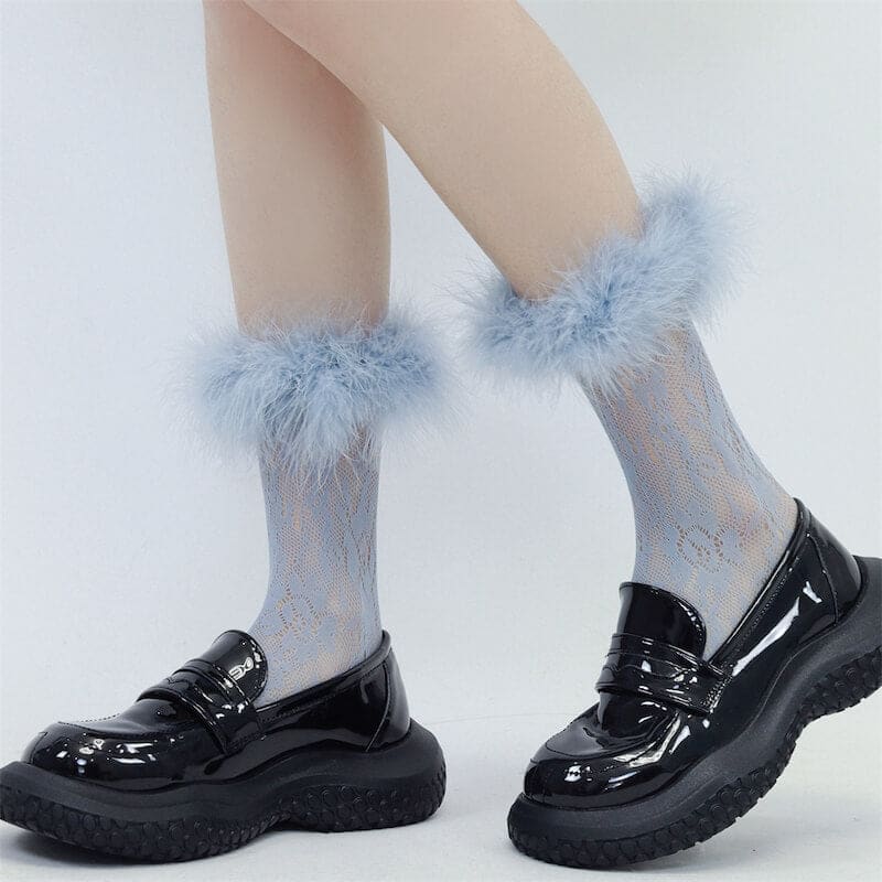 Fluffy Floral Stockings - Fog blue - Stockings