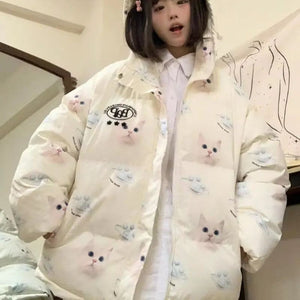 Kawaii Aesthetic Y2K Cute Fairy Fluffy Kitty Cat Puff Jacket MK Kawaii Store