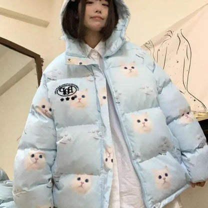 Kawaii Aesthetic Y2K Cute Fairy Fluffy Kitty Cat Puff Jacket MK Kawaii Store