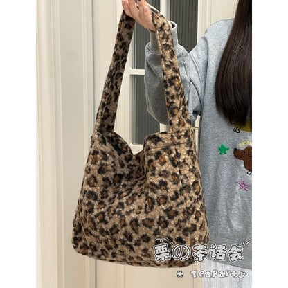 Fluffy Leopard Tote Bag - Without Charm - Tote Bag - Coffee