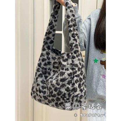 Fluffy Leopard Tote Bag - Without Charm - Tote Bag - Gray