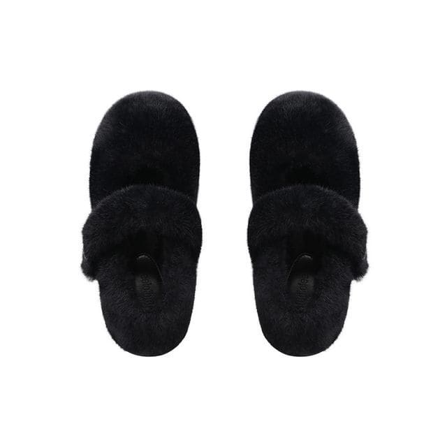 Fluffy Mary Jane Shoes - Black / 35