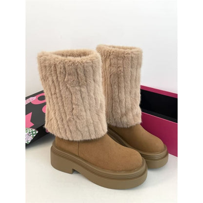 Fluffy Panel Platform Chunky Heel Mid