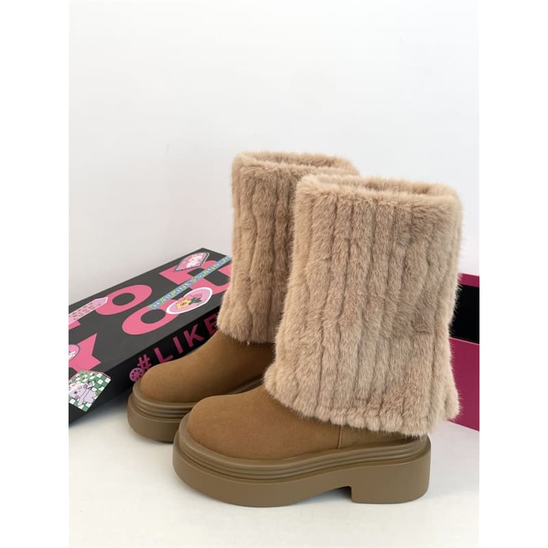 Fluffy Panel Platform Chunky Heel Mid