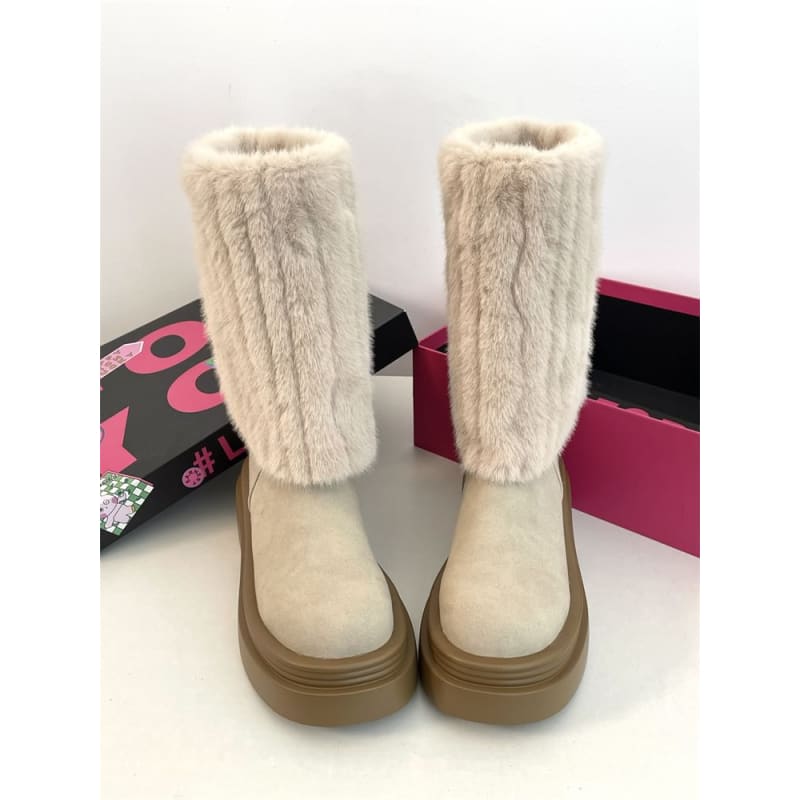 Fluffy Panel Platform Chunky Heel Mid