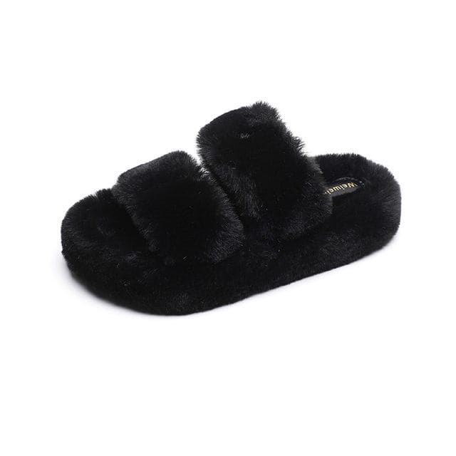 Fluffy Slippers - Black / 34