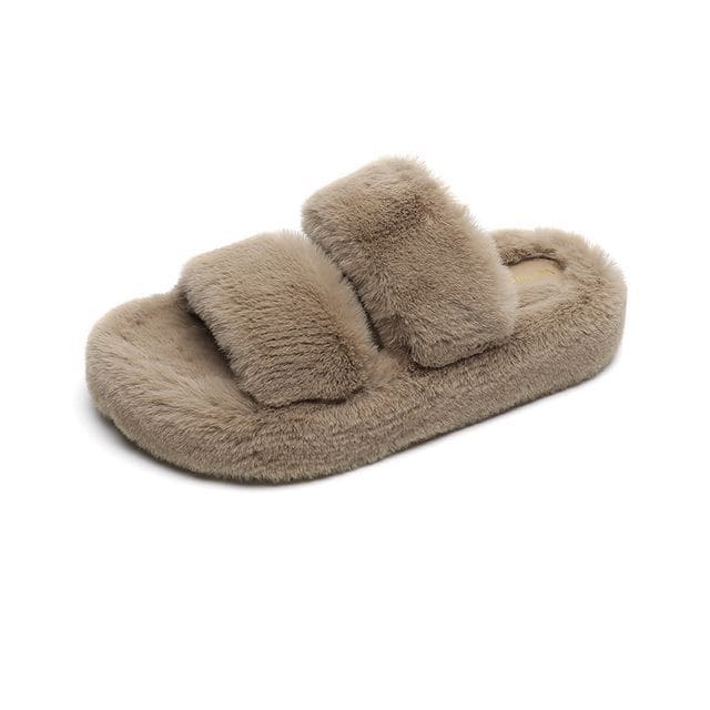 Fluffy Slippers - Khaki / 34