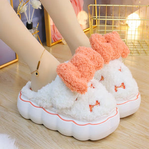 Fluffy Soft Girl Pastel Bows Slippers ON895 - Orange&white /