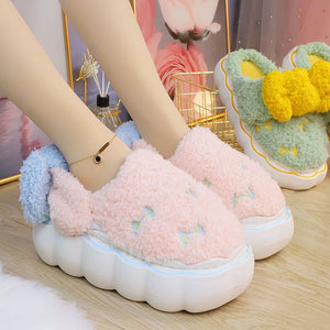 Fluffy Soft Girl Pastel Bows Slippers ON895 - Pink&blue /