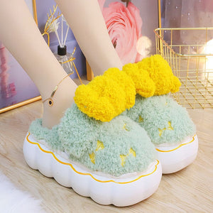 Fluffy Soft Girl Pastel Bows Slippers ON895 - Yellow&hreen /