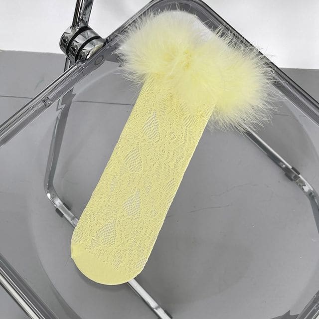 Fluffy Trim Lace Socks - Lemon Yellow / One SIze