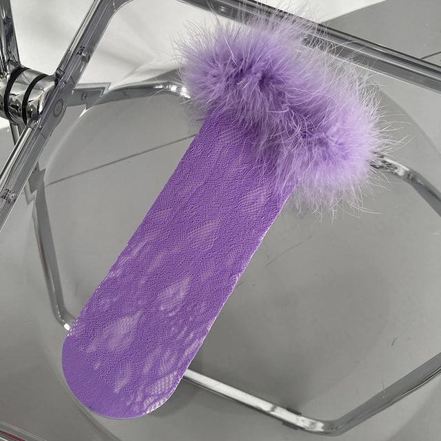 Fluffy Trim Lace Socks - Purple / One SIze