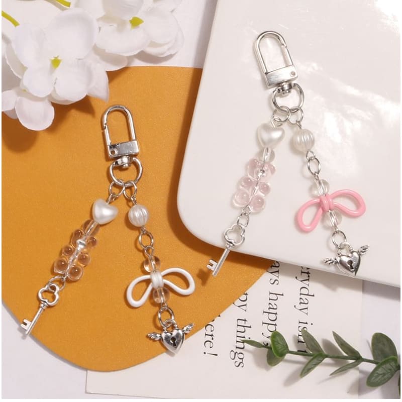 Flying Heart Lock & Key Acrylic Alloy Bag Charm Keyring