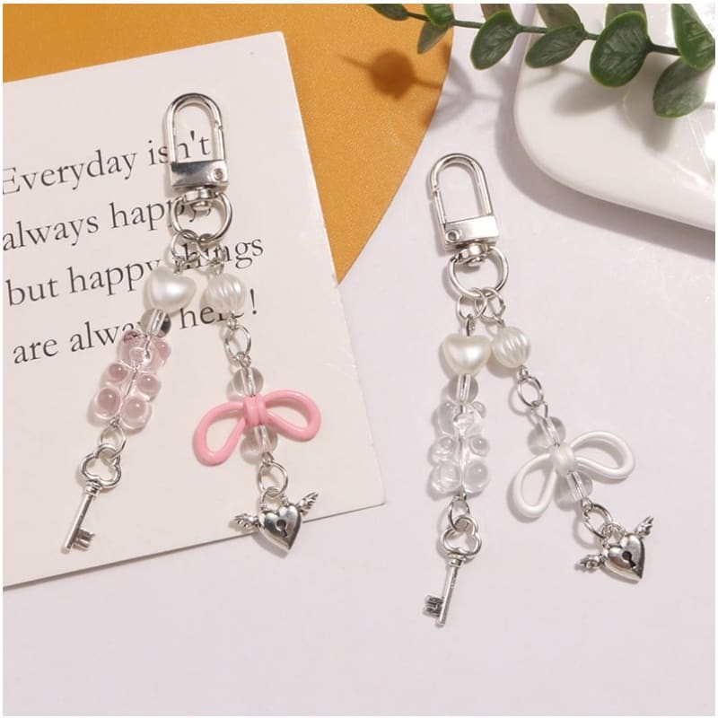 Flying Heart Lock & Key Acrylic Alloy Bag Charm Keyring