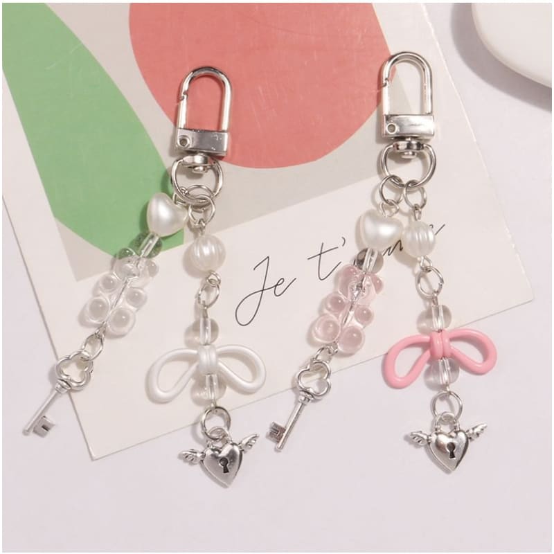 Flying Heart Lock & Key Acrylic Alloy Bag Charm Keyring