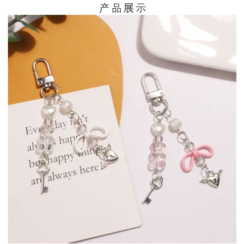 Flying Heart Lock & Key Acrylic Alloy Bag Charm Keyring