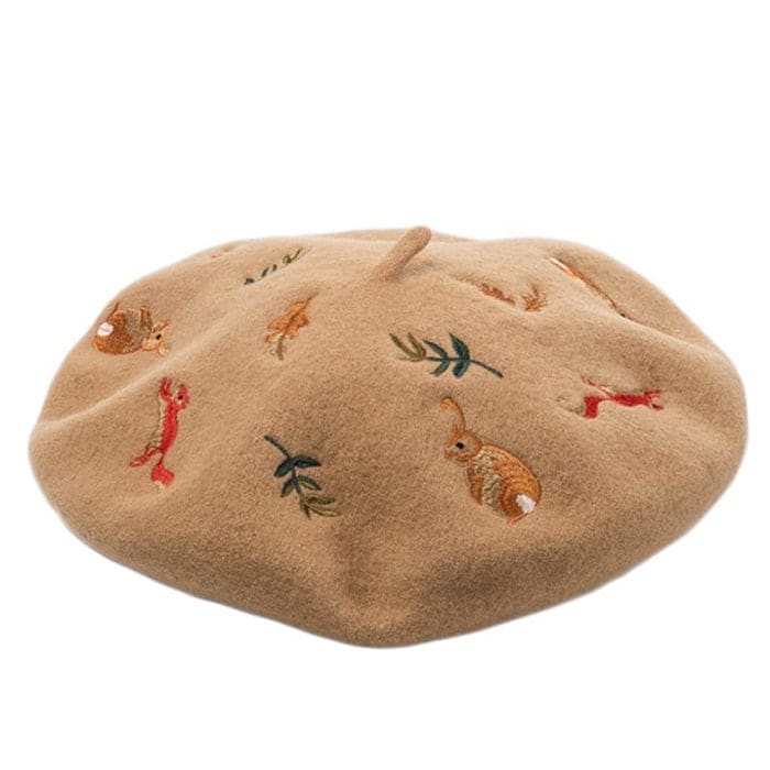 Forest Embroidered Beret - Standart / Brown - Hats