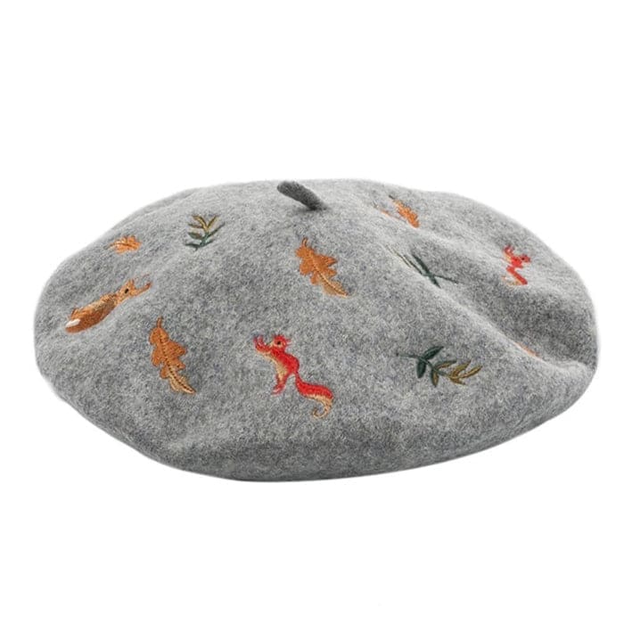 Forest Embroidered Beret - Standart / Grey - Hats