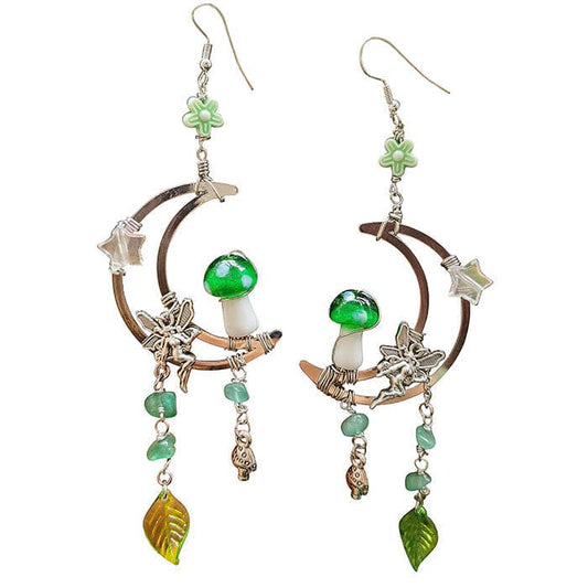 Forest Fairy Mushrooms Earrings - Standart / Green