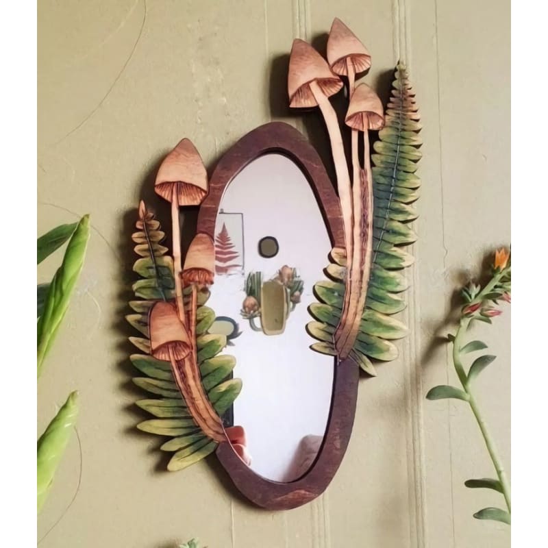 Forest Mushroom Wooden Mirror