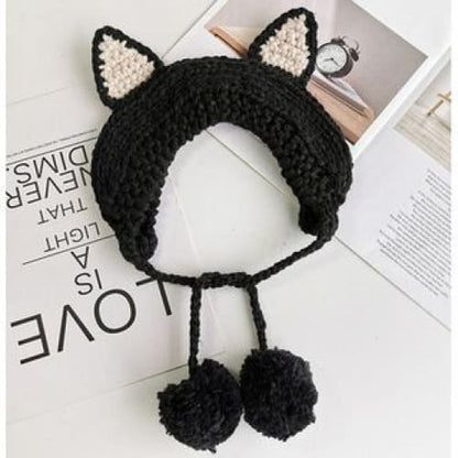 Fox Ear Knit Beanie - Black / One Size