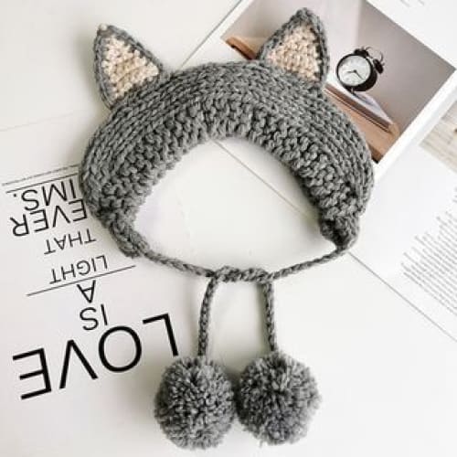 Fox Ear Knit Beanie - Gray / One Size