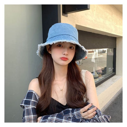 Fray Denim Bucket Hat