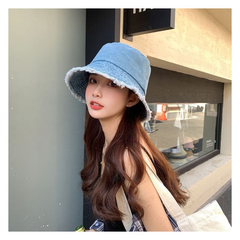 Fray Denim Bucket Hat