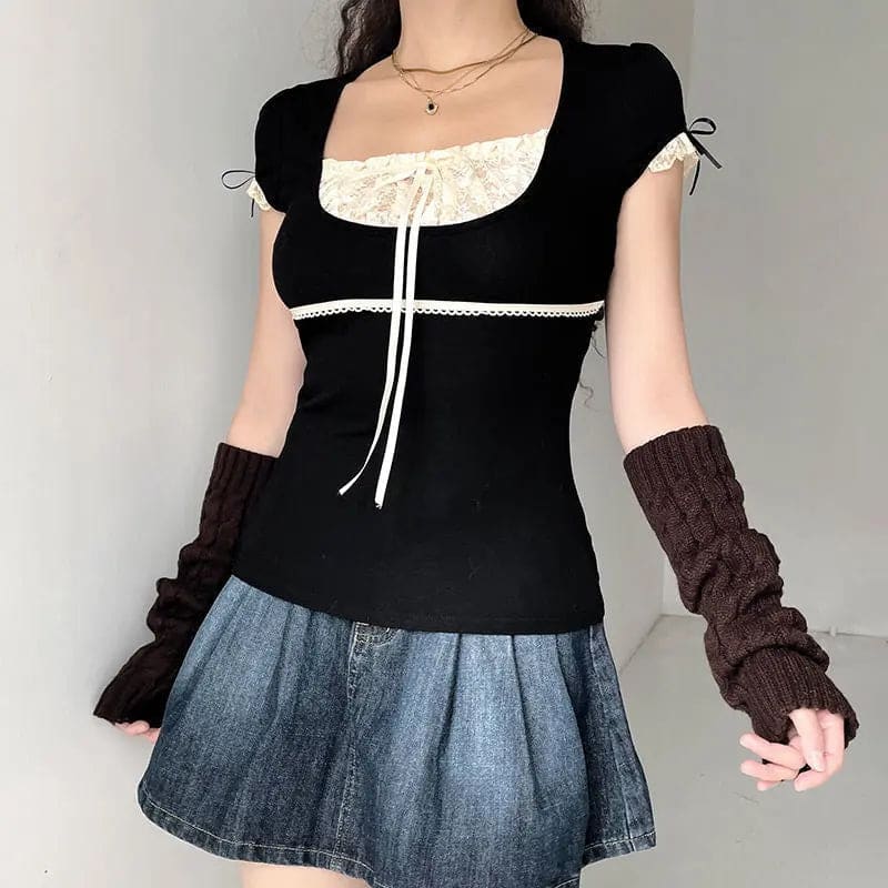 Kawaii Aesthetic Y2K Cute Fairy French Lace Slim Top MK Kawaii Store