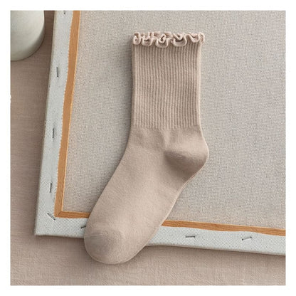 Frill Trim Plain Socks Set