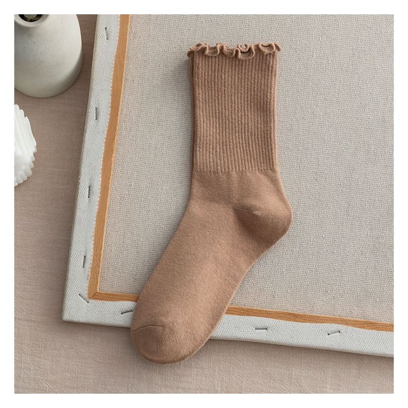 Frill Trim Plain Socks Set