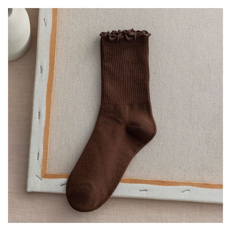 Frill Trim Plain Socks Set