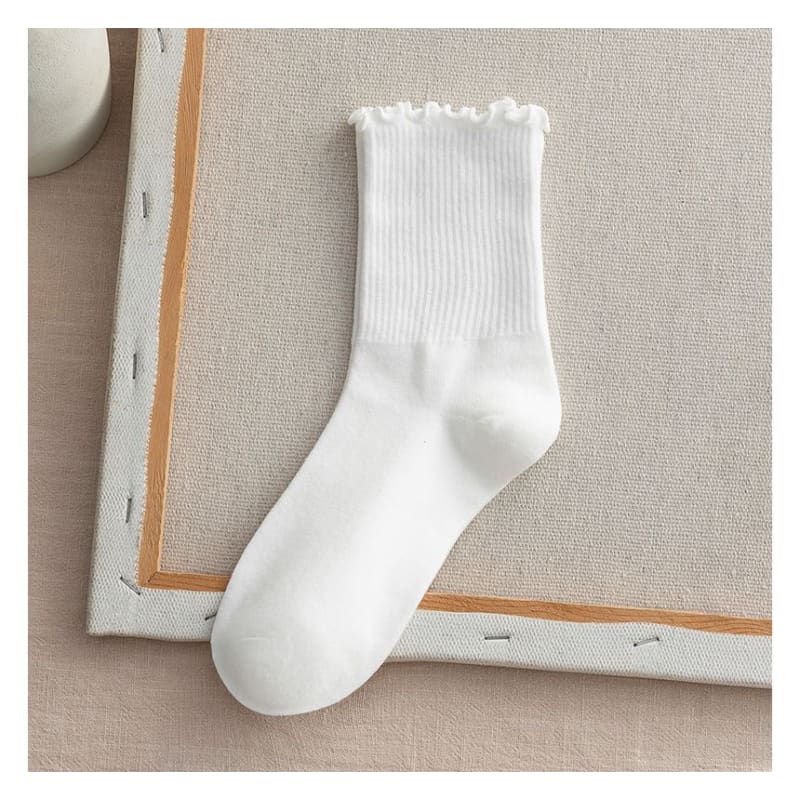 Frill Trim Plain Socks Set