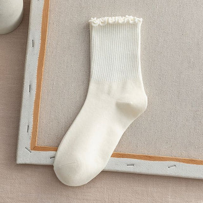 Frill Trim Plain Socks Set - Set Of 2 - Milky White