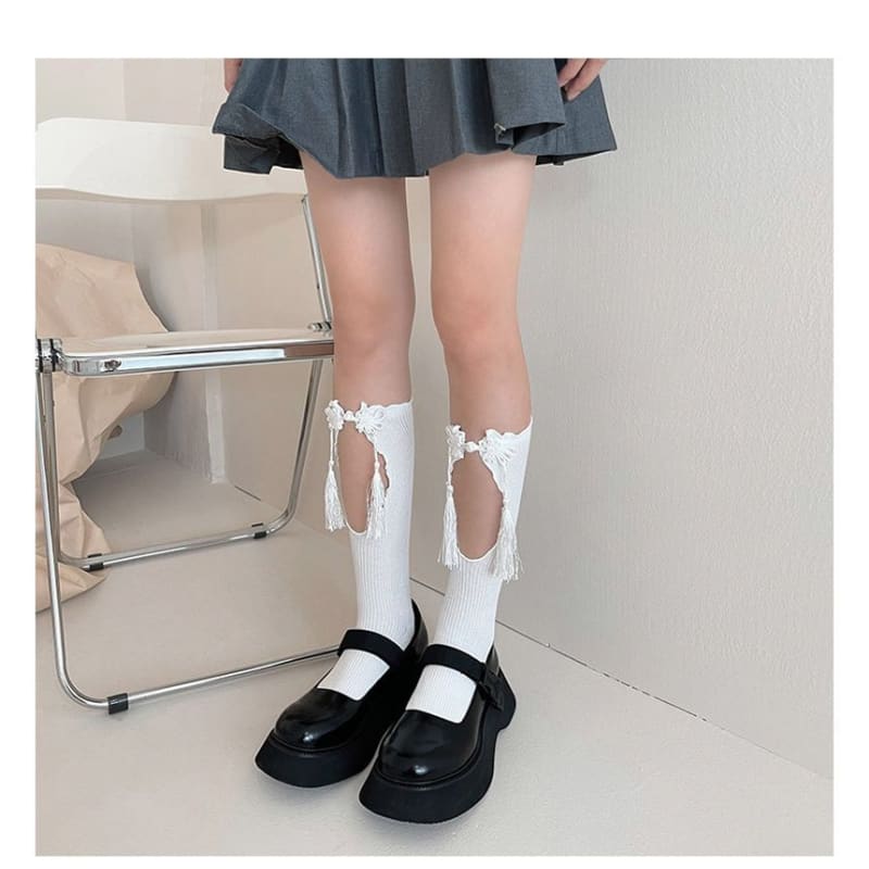 Frog-Button Cutout Socks