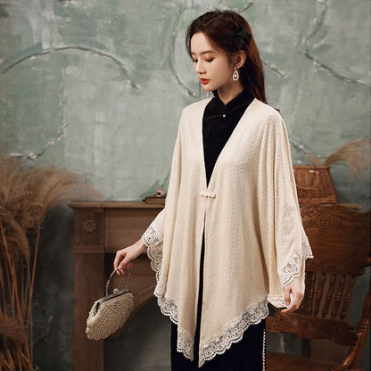 Frog Buttoned Lace Trim Jacket - Clothing