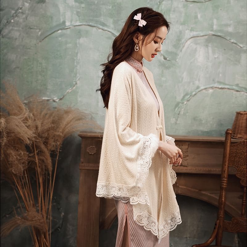 Frog Buttoned Lace Trim Jacket - Clothing