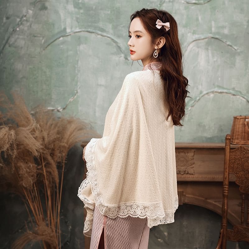 Frog Buttoned Lace Trim Jacket - Clothing