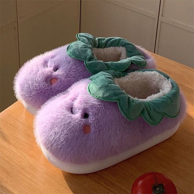 Frog Fluffy Slippers - High-back - Eggplant - Purple / 36