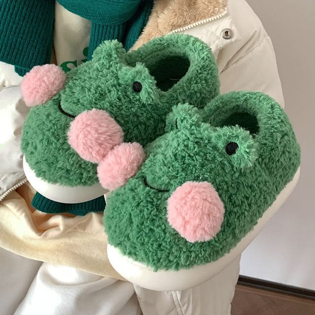 Frog Fluffy Slippers - High-back - Frog - Green / 36 to 37