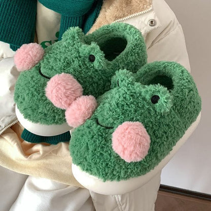 Frog Fluffy Slippers - High-back - Frog - Green / 36 to 37