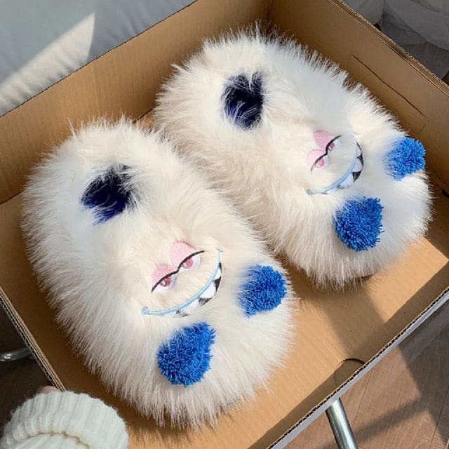 Frog Fluffy Slippers - High-back - Pink Eyes Face - White