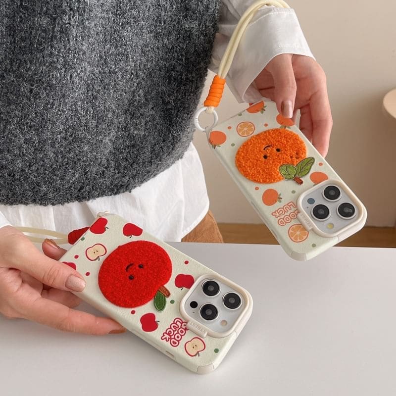 Fruit Embroidered Strap Phone Case - iPhone 16 Pro Max / 16